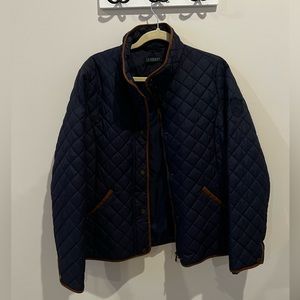 Navy quilted jacket with brown piping